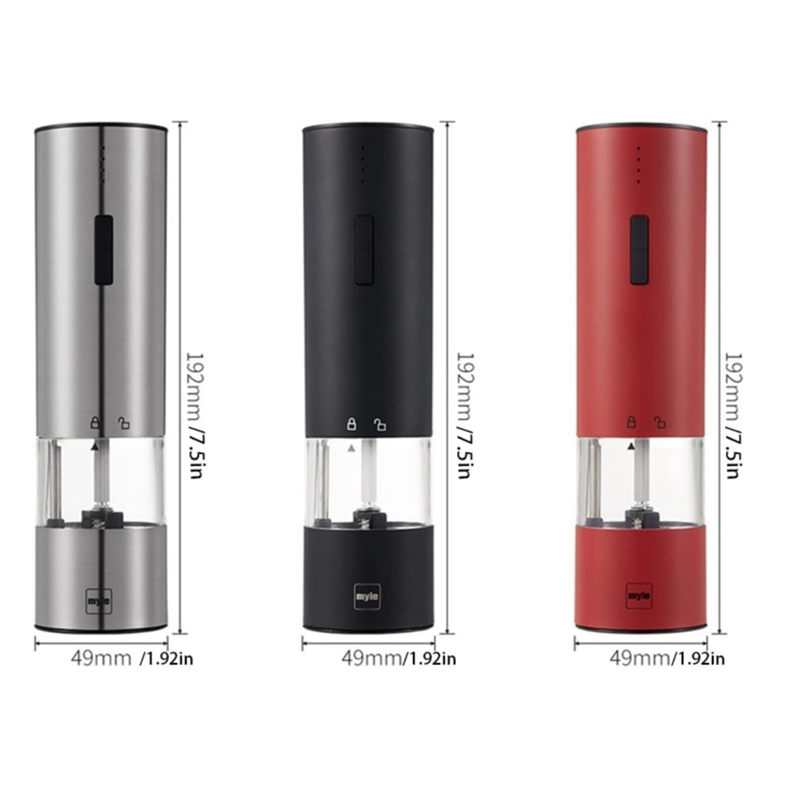 Młynek Do Pieprzu Elektryczny Młynek Do Soli I Pieprzu Ładowanie USB Z Oświetleniem LED Automatyczny Młynek Do Przypraw Zestaw Młynków Do Soli I Pieprzu (Color : Rot, Size : 2pcs)