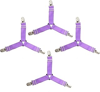 tooloflife Cierres triangulares para sábanas de cama, 3 vías, clips ajustables, cierres elásticos, tirantes para ropa de cama, guardamanos, sábanas, color morado, 4 unidades