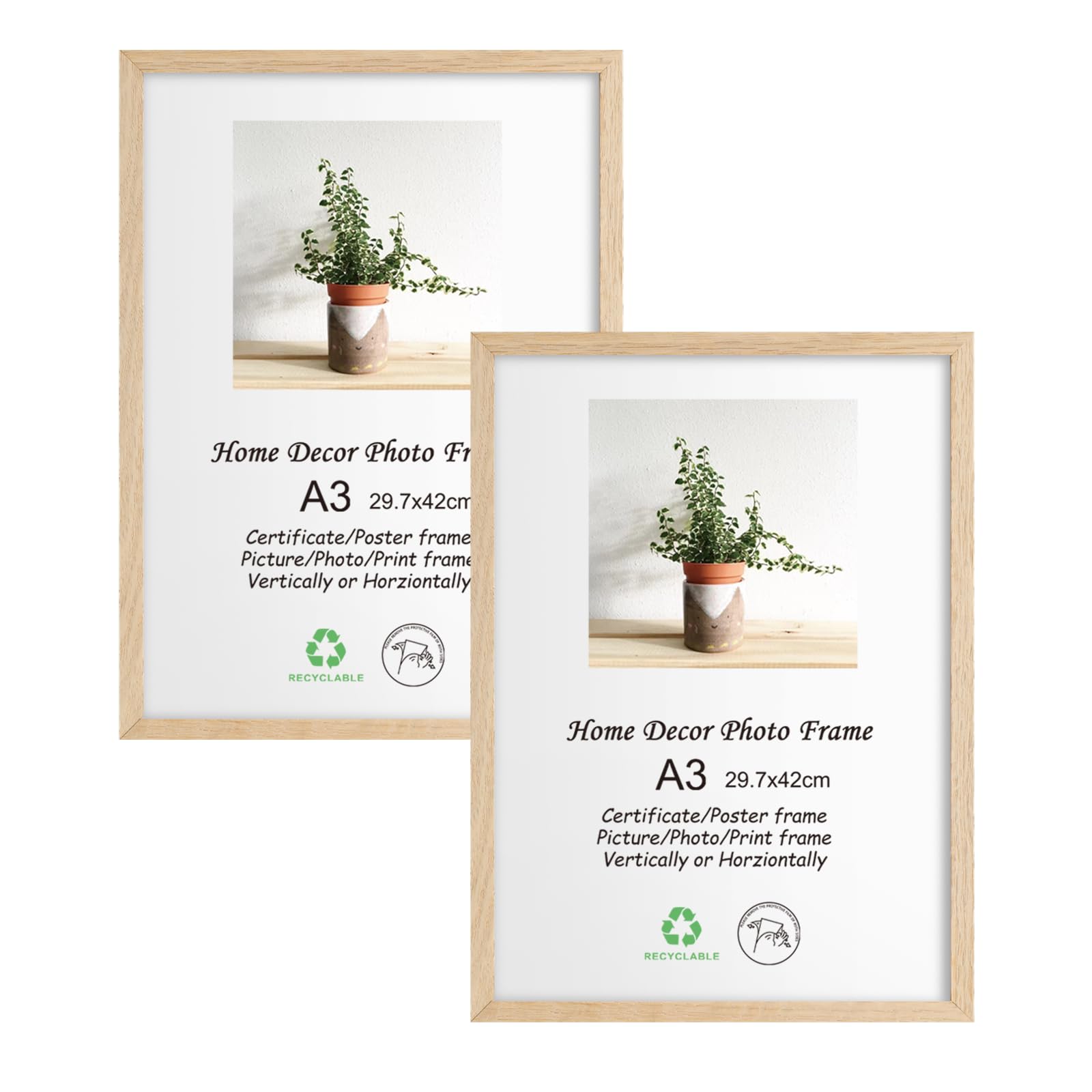 A3 Oak Wood Picture Frame 2 Pack 11.7x16.5 IN Natural Wooden Photo Frame Gallery Poster Frame with Plexiglass for Wall Hanging