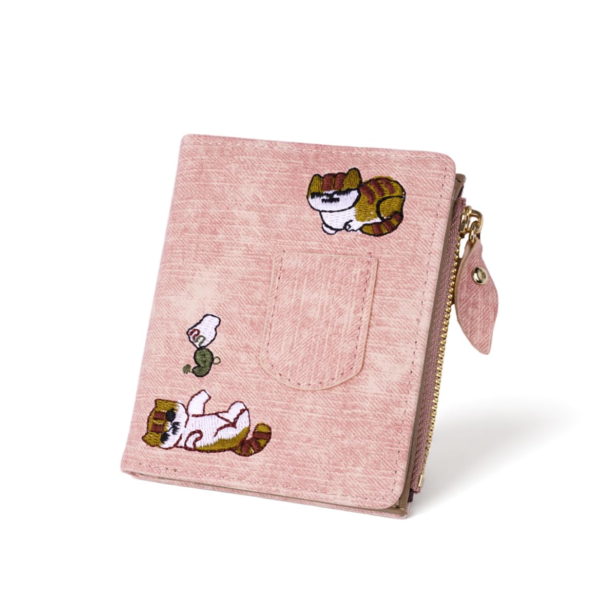 palay Womens Small Bifold Wallet PU Leather Cat Embroidery Mini Purse with Card Slots ID Window Coin Pocket for Daily Use Travel Shopping-picture-14