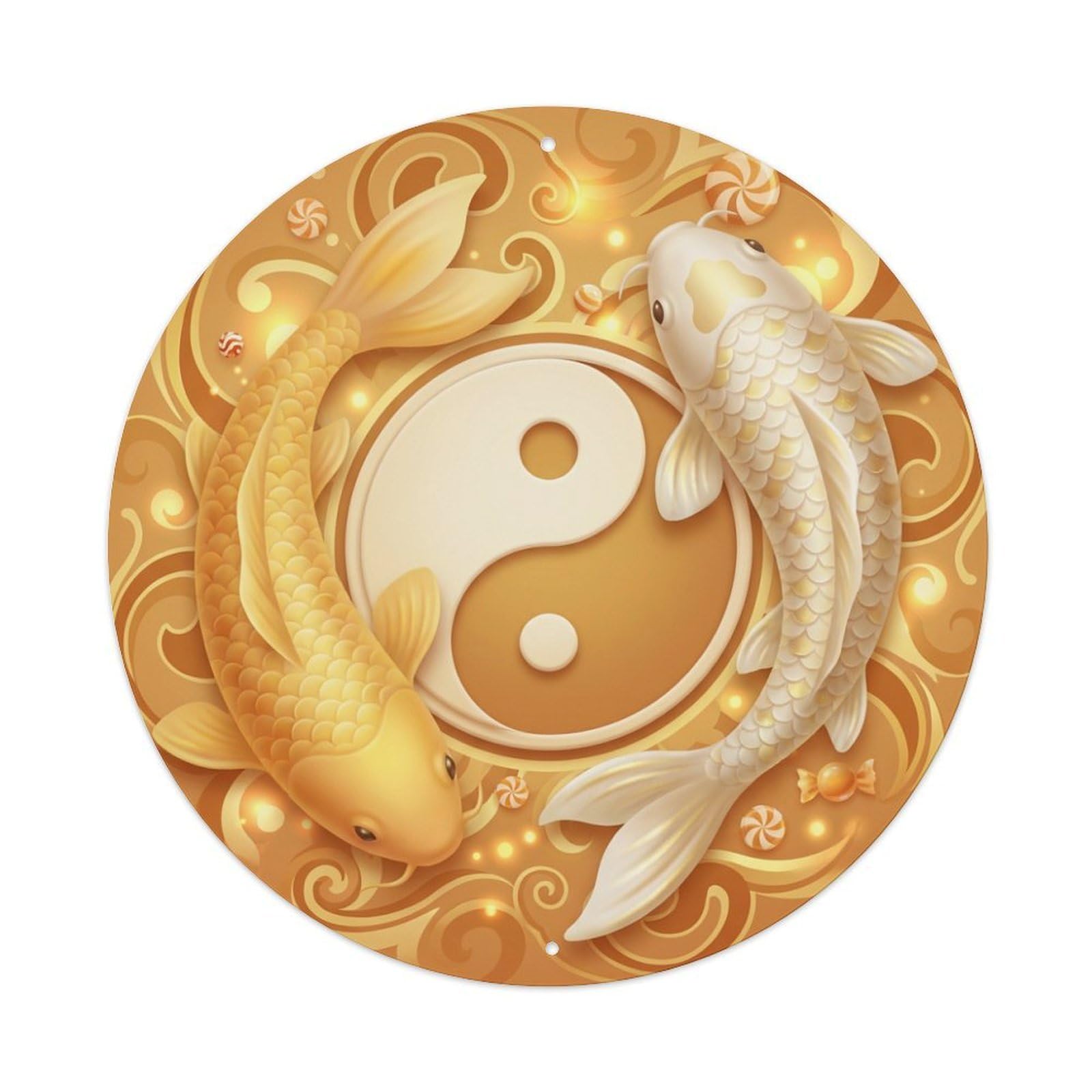 Metal Tin Sign Tai Chi Koi Fish Butterscotch Zen