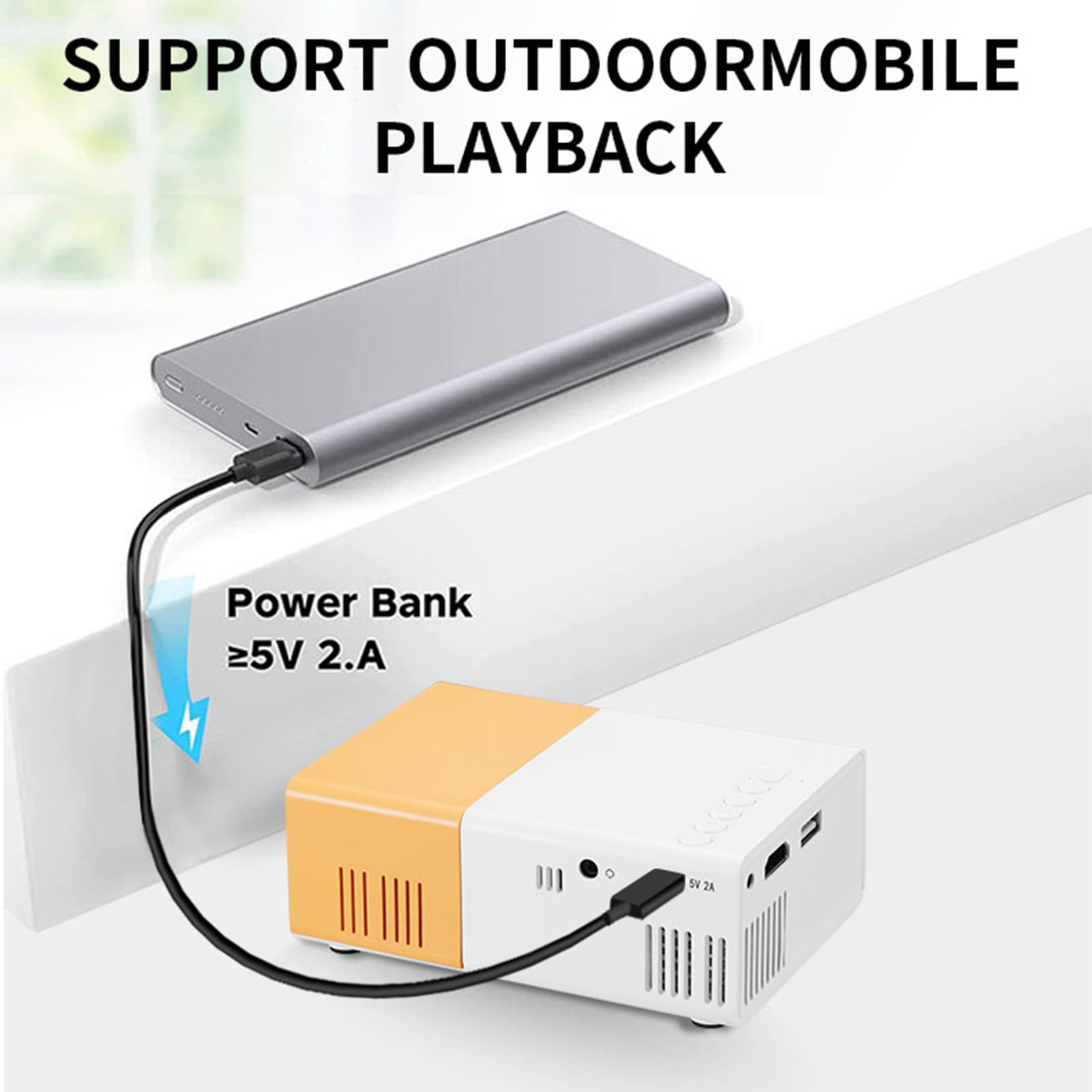 Mini Projecteur, Projecteur Portable de Support 1080p, Correction Automatique Keystone, Projecteur de Film Compatible avec Le Smartphone TV Stick/HDMI/USB, Jaune