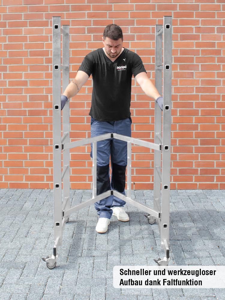fahrbares Klappgerüst - Arbeitshöhe 2,90 m - Faltgerüst - Arbeitsgerüst mit Faltrahmen, 150 kg Belastbarkeit, aus Aluminium, für innen und außen
