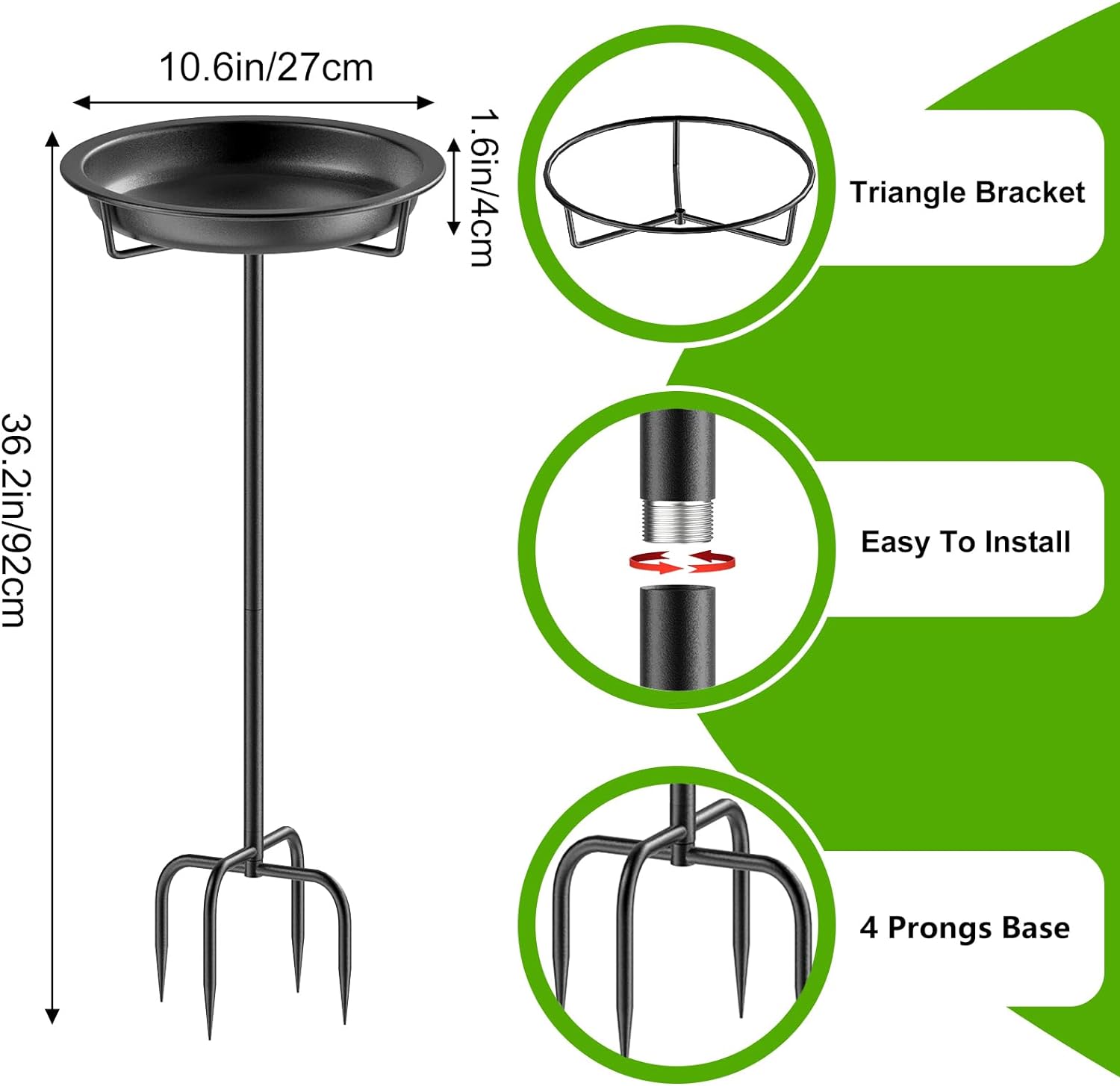3 Tier Plant Stand Indoor & Metal Bird Bath for Outside Garden Birdbath Bowl, Black Metal Corner Plant Stands & Birdbath for Garden Balcony Patio Decor
