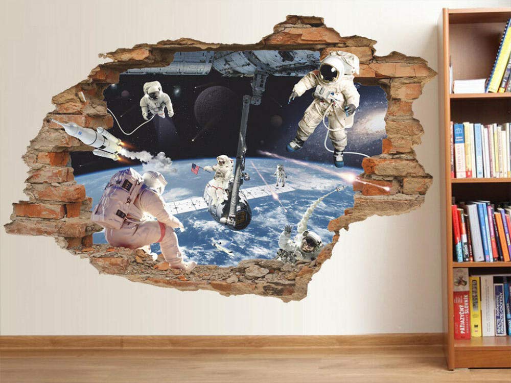 HUJL Wall Sticker"Space 3D Wall Decal Astronaut on Earth Wall Sticker, Space Station Detachable"