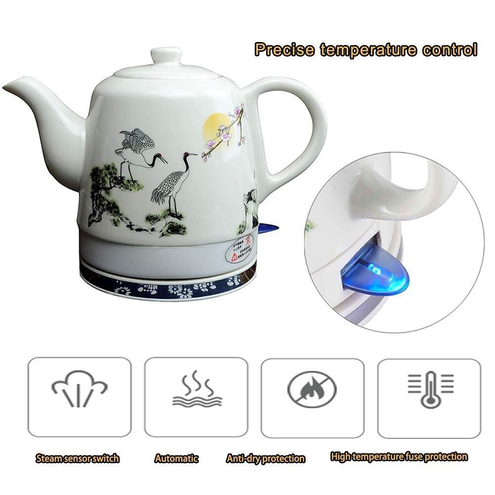 Tetera Eléctrica Portátil, Jarra Eléctrica, Hervidor de Agua Inalámbrica de Cerámica, Tetera-Retro Roja, Jarra de 1 L, Agua Rápida para Té Rápido