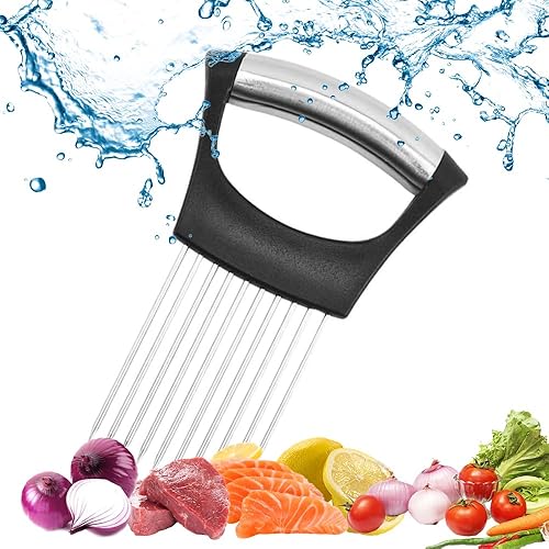 Onion Slice Holder, 2025 Upgraded Stainless Steel Onion Holder for Slicing Lemon Slicer Vegetable Cutter, Kitchen Chopper Slicing Assistant Tool for