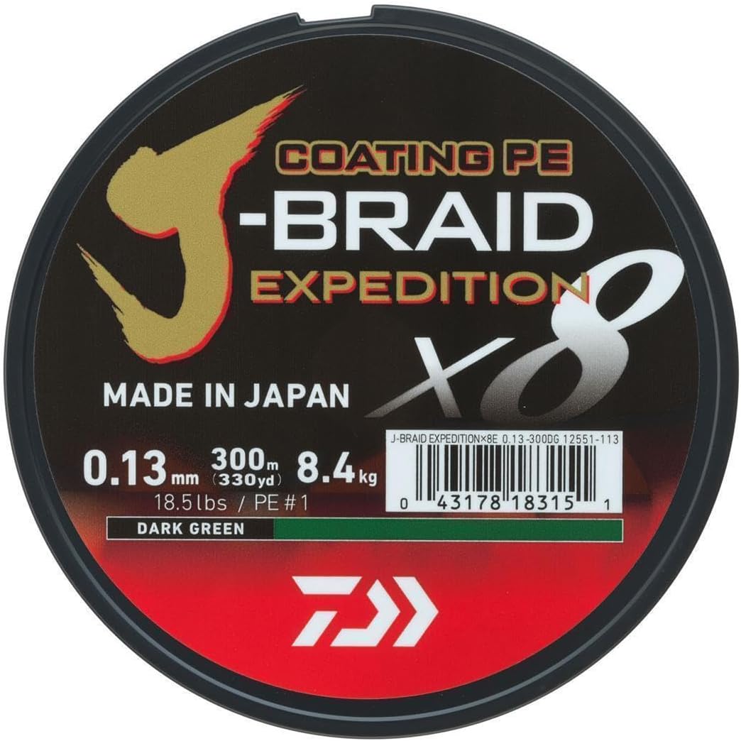 DAIWA J-Braid Expedition X8E, 300m, Dark Green, Braided Fishing Line