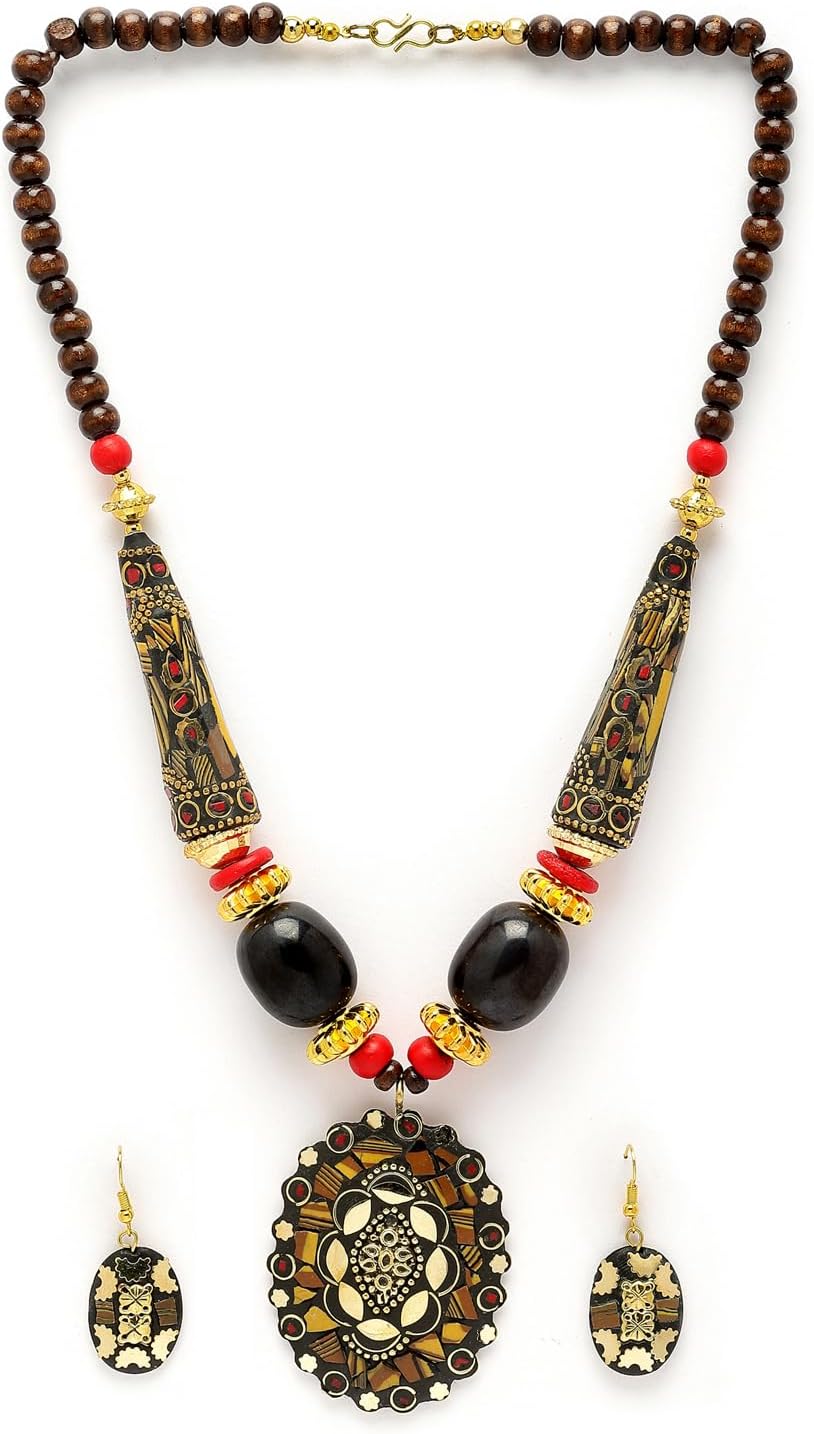 Shining Diva Fashion Latest Stylish Traditional Tibetan Pendant Necklace Jewellery Set for Women
