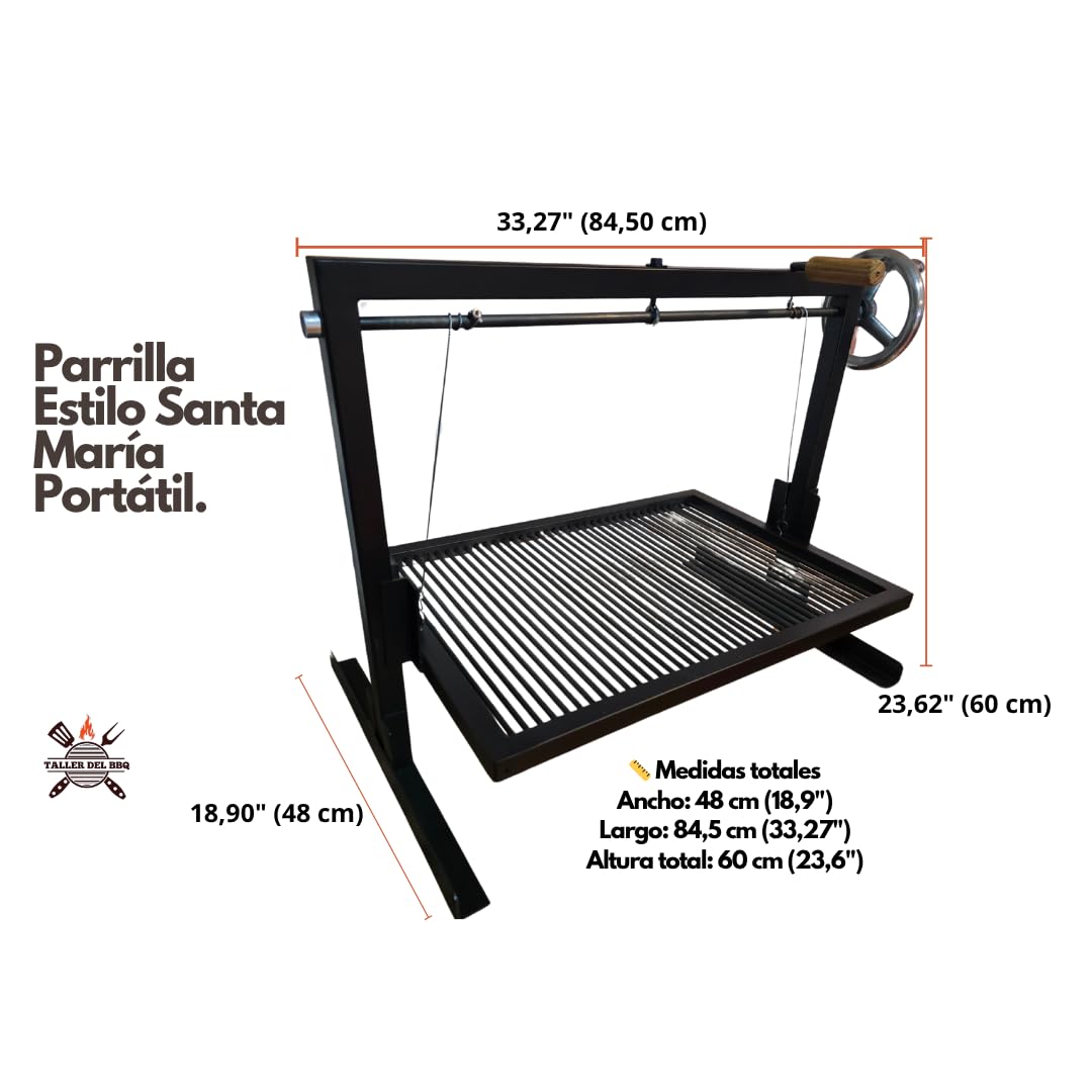 Griglia argentina portatile - Stile Santa Maria - #WorkerDelBBQ Acciaio rinforzato con sistema di sollevamento | Realizzata a mano da officina BBQ | Per legna o carbone