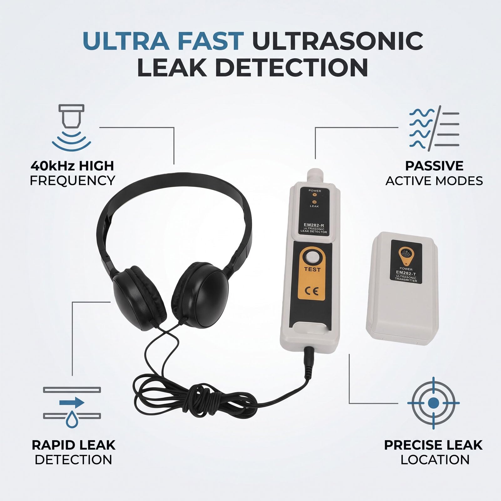 Detector de Fugas Ultrasónico de 40 KHz, Aire y Vacío