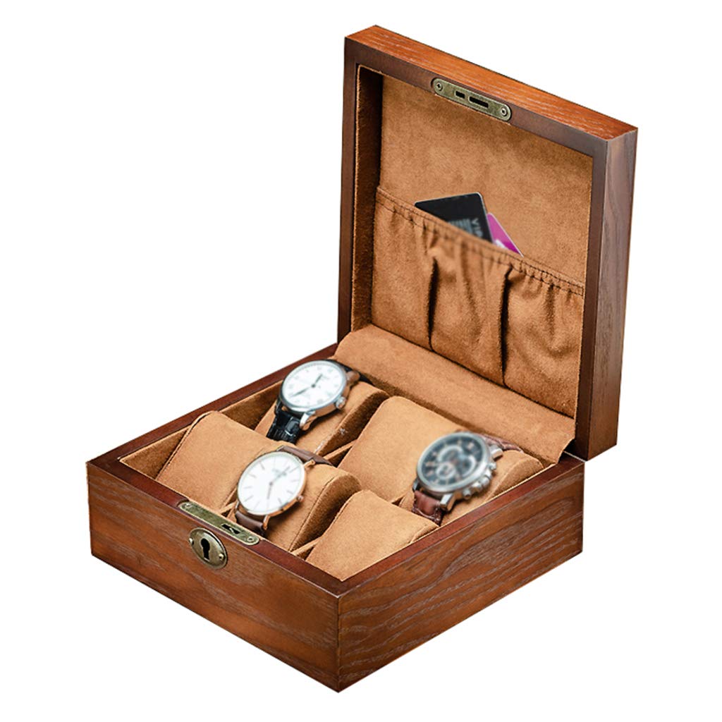 ANVLOJRIH Large Watch Box for Men - 6 Watches Slots Luxury Jewelry Organizer Wood Wrist Wristwatches Display Case Storage with Soft Pillows Lockable Metal Lock