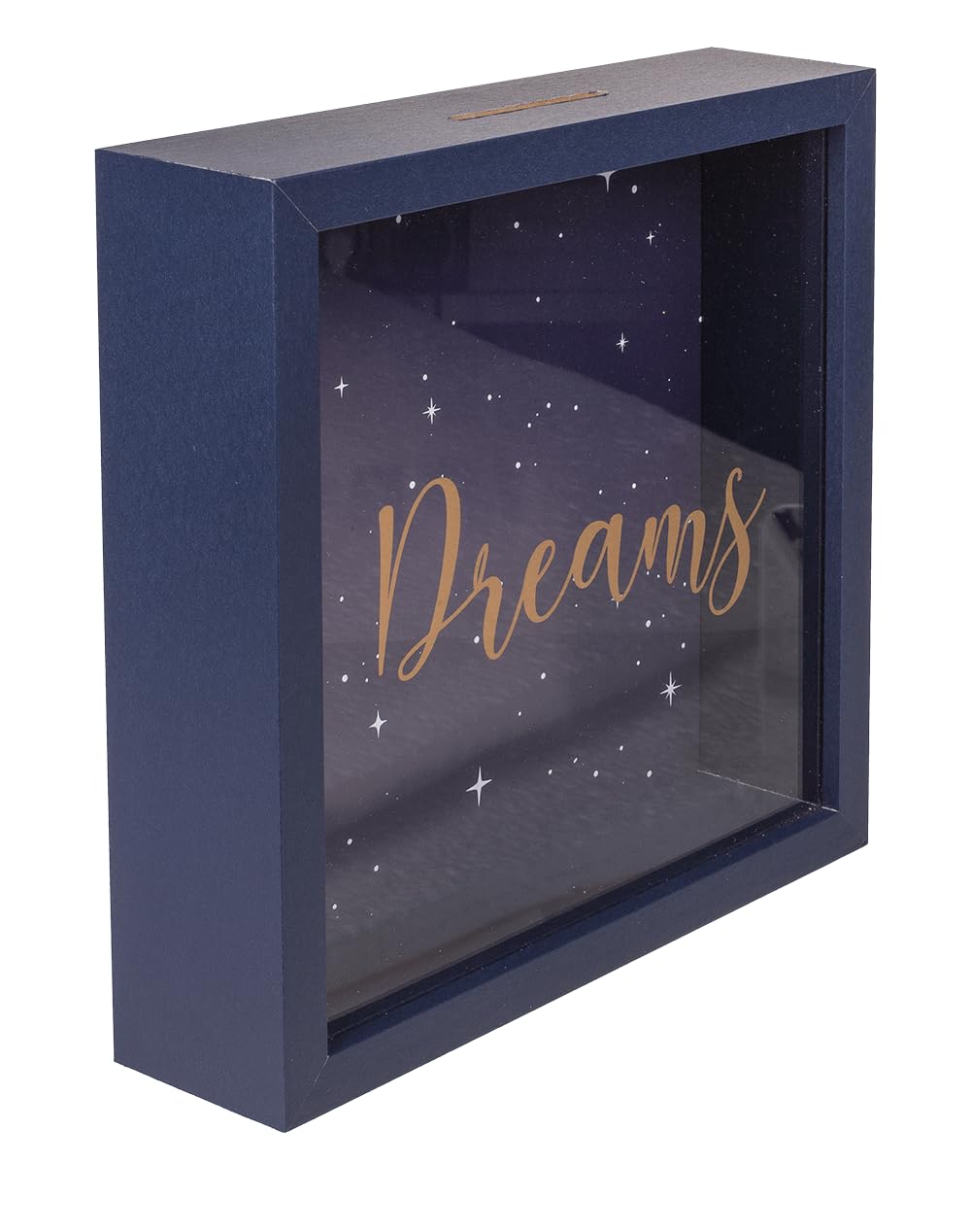 Drewniana skarbonka, Dreams, w ramie, ok. 20 x 20 cm, niebieska