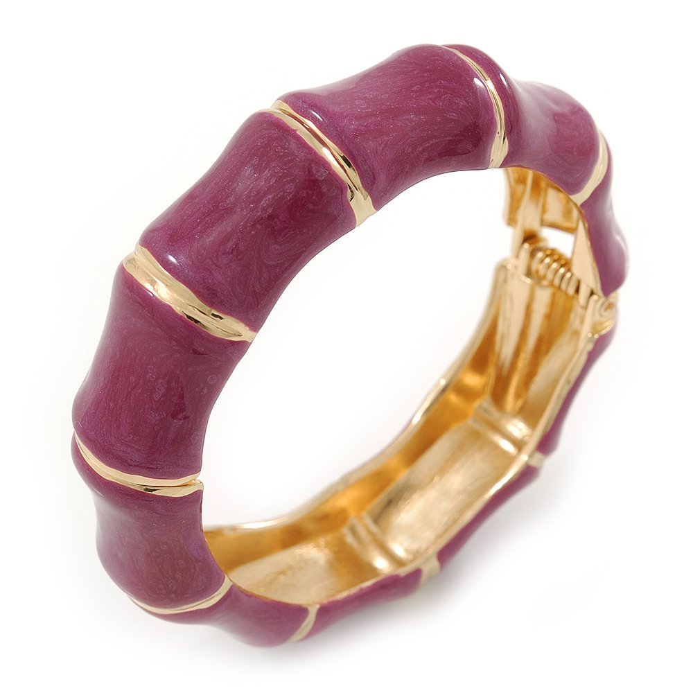 Avalaya Bracciale rigido incernierato con smalto rosa scuro/fucsia placcato oro/taglia M/L, Metallo