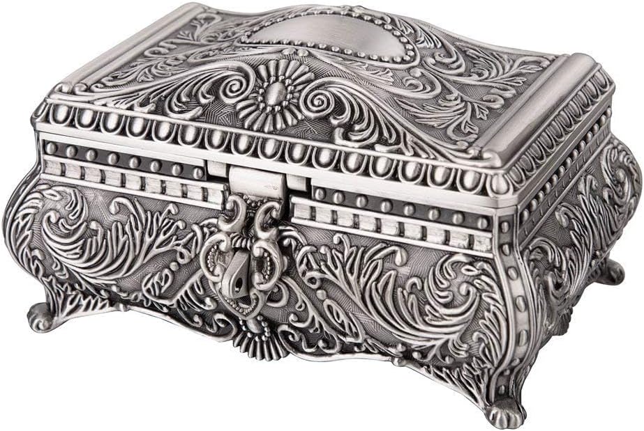 Feyarl Vintage Jewellery Box - Antique Trinket Box Jewelry Display Case - Ring Earring Necklace Organizer - Birthday Valentines Mothers Day Gift (6.7 x 4.7 x 3.5 inch)