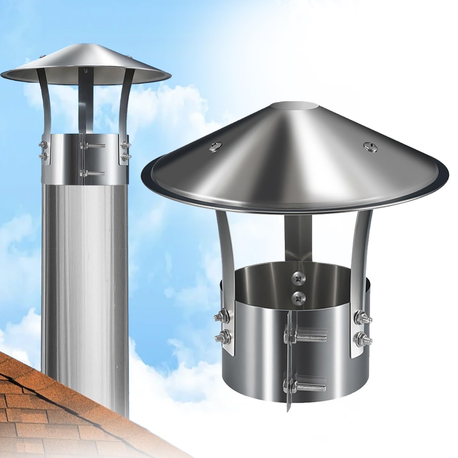 IGNVXMGKP Round Chimney Cap 3" 3.5" 4" 5.9" 7" 7.9" Roof Rain Wood Stove Pipe Cover Guard Outside Topper, Stainless Steel Chimney Cover, Pipe Vent Covers for Outside(200mm/7.9in)