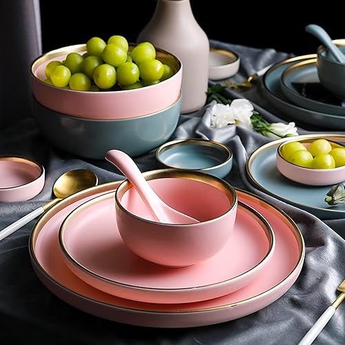 Miniatura 4 de Plato de cerámica moderno de alta calidad, con borde dorado, plato de porcelana elegante para restaurante, juego de platos de cerámica aptos para