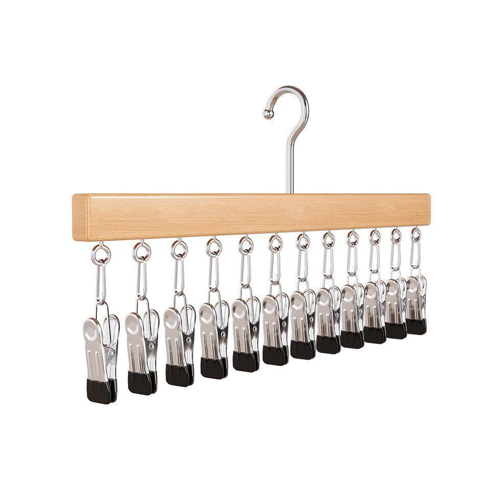 Kaeltsyn 12 Clip Wooden Hat Organizers for Caps Scarves and Accessories Sturdy Hanging Storage Solution for Closet or Door Cap Storage Rack