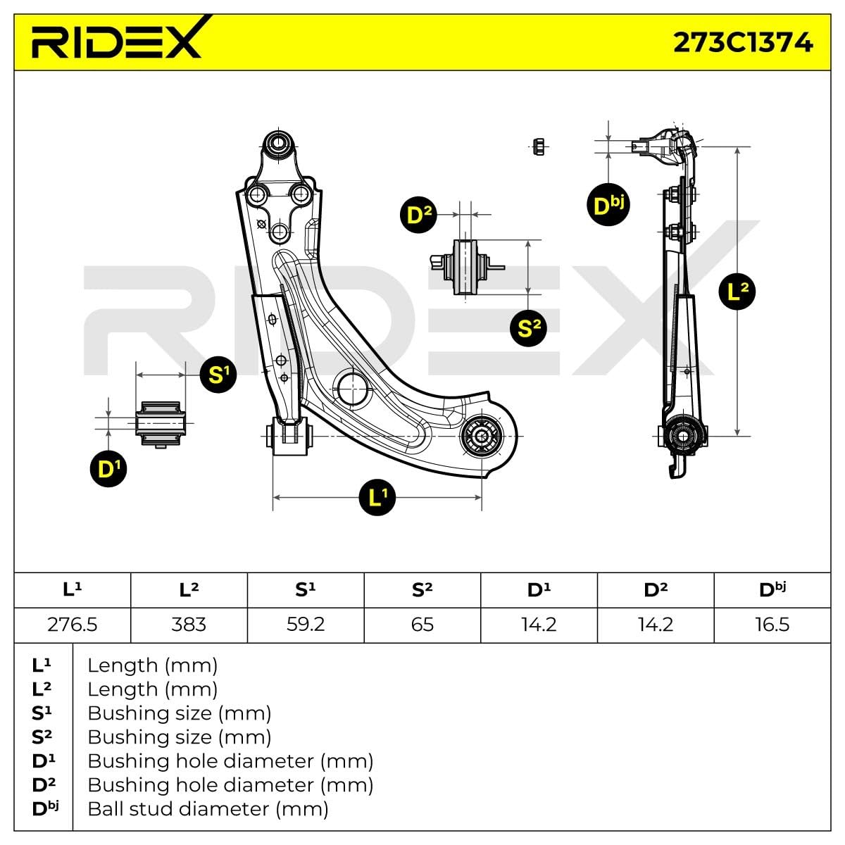 RIDEX 273C1374 Bras de suspension Avant Gauche avec rotule de suspension avec support en caoutchouc Compatible avec CITROËN C4 II Grand Picasso DA, DE