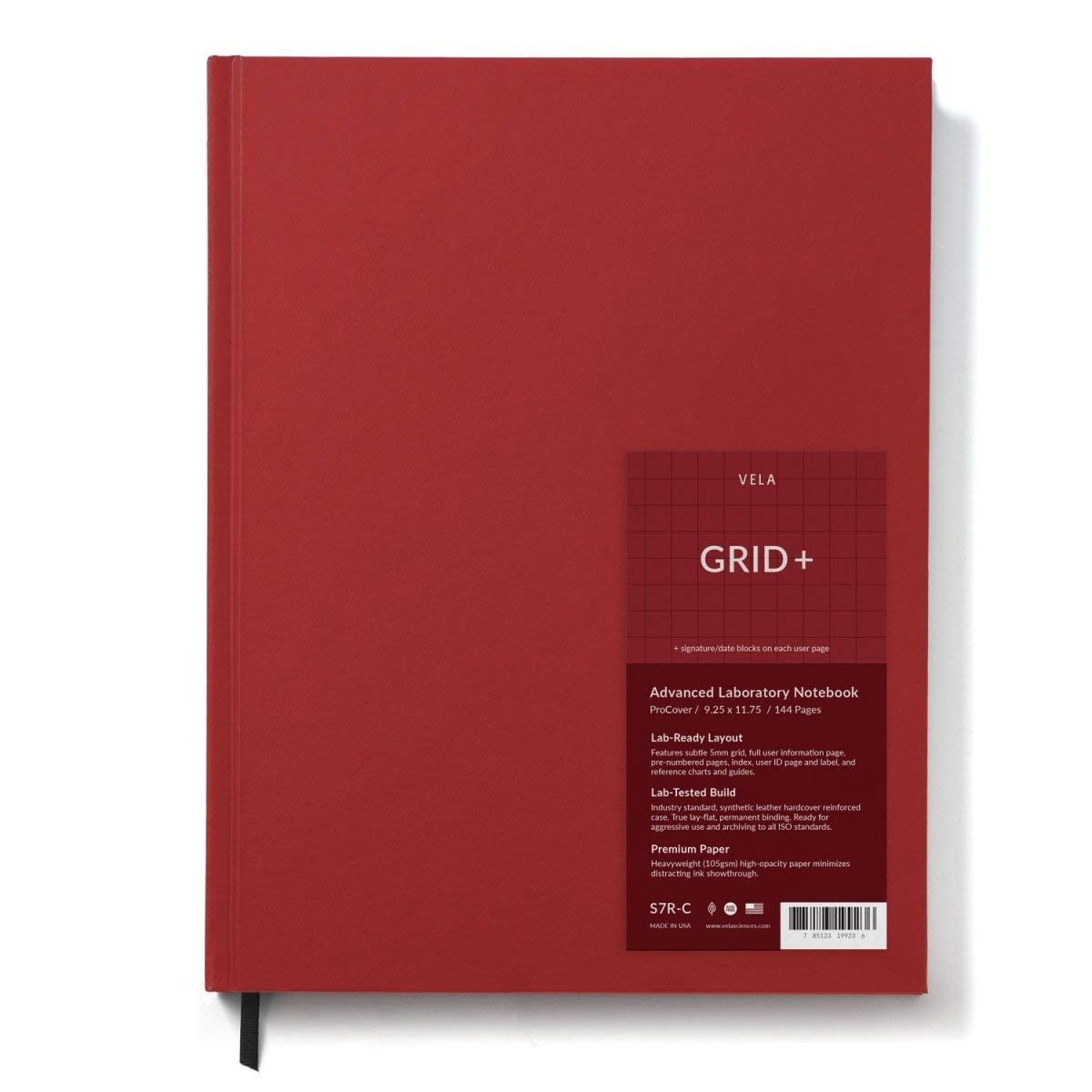 Vela Sciences S7R-C Expanded Procover Lab Notebook, 9.25 x 11.75 in, 144 Pages, Red Cover (5mm Grid+, 2-Pack)