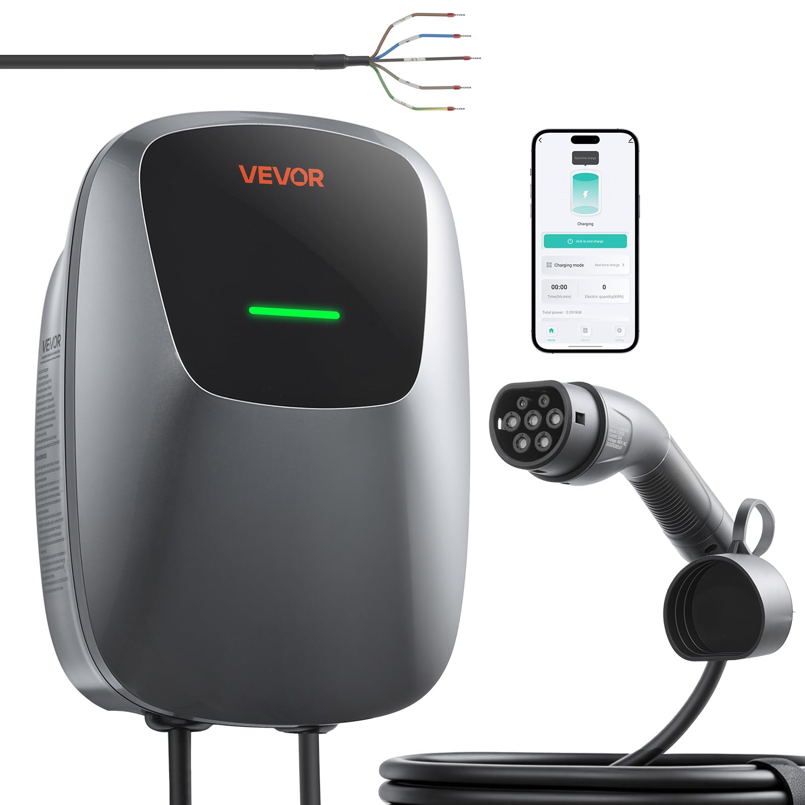 VEVOR Wallbox E-Auto-Ladestation 22 kW Dreiphasig 400 V Typ 2 7,5 m IP65, EV-Charger für Alle Elektrofahrzeuge und Plug-in-Hybride, Intelligentes Autoladegerät mit App-Steuerung und Digitalanzeige