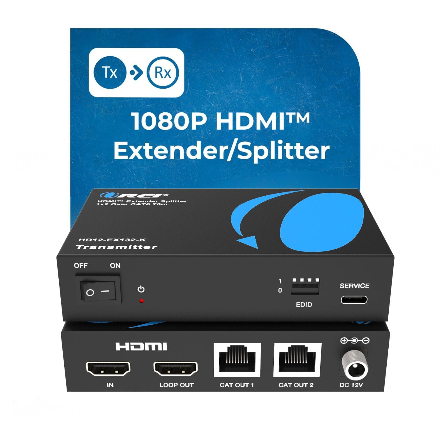 OREI 1x2 HDMI Extender Splitter su singolo cavo CAT6/7 non compresso 1080P con EDID - fino a 132 m - Loop Out - bassa latenza - 1 ingresso 2 uscite 2 canali di trasmissione