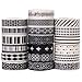 Savena Washi Tape Set for DIY Gift Wrapping Scrapbooking and Craft, Sticky Adhesive Paper Masking Tape with Lovely Printed Patterns and Long-Lasting Colors (19 Rolls, Monochrome, 0.6in x 32.8ft)