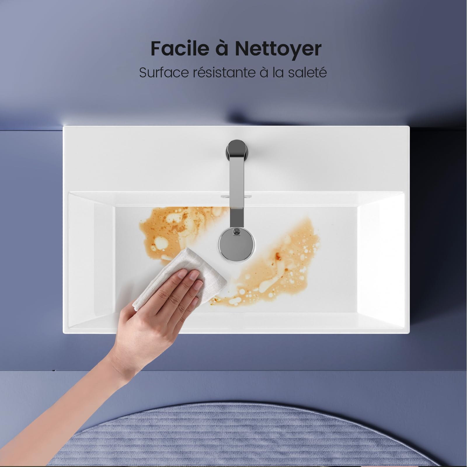 EMKE Lavabo de diseño moderno, lavabo colgante de cerámica de alta calidad con borde fino, lavabo para cuarto de baño y WC invitados, 415 x 360 x 130 mm, blanco, lavabo cuadrado, lavabo en plano