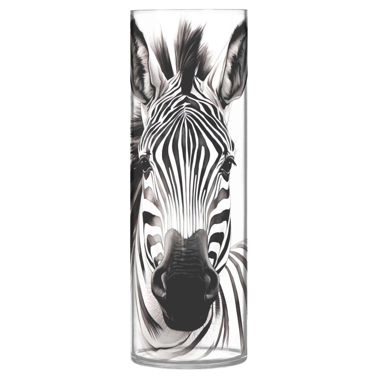 Skyshu Zebra Plastic Cylinder Flower Vase For Plants Bouquet, 1 Pack Unbreakable Tall Clear Vase For Wedding Centerpieces Home School Office Decor, 11.8 X 3.9 Inch