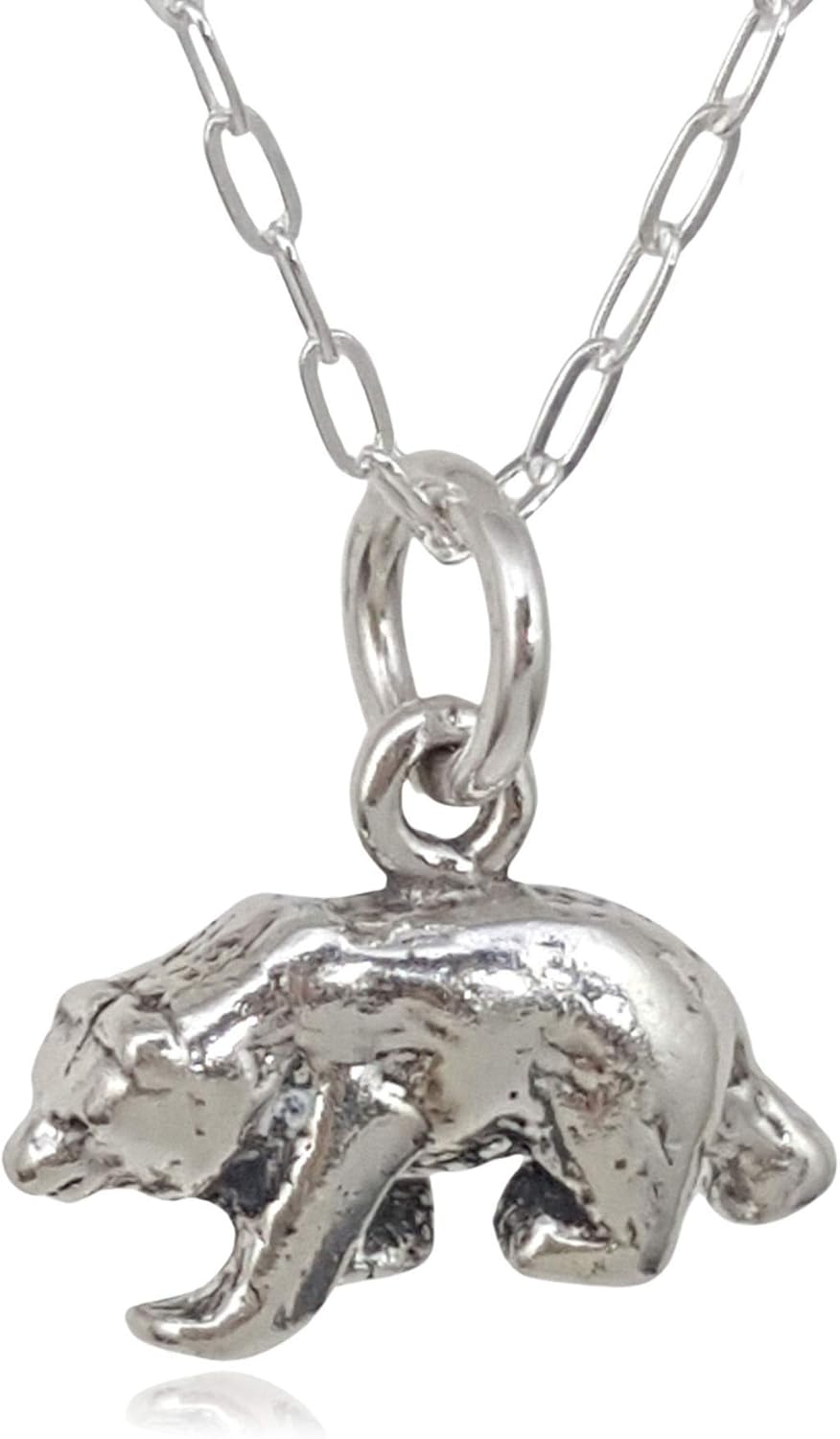 EnCharmed Sterling Silver Tiny Grizzly Bear 3D Charm Necklace, 18"