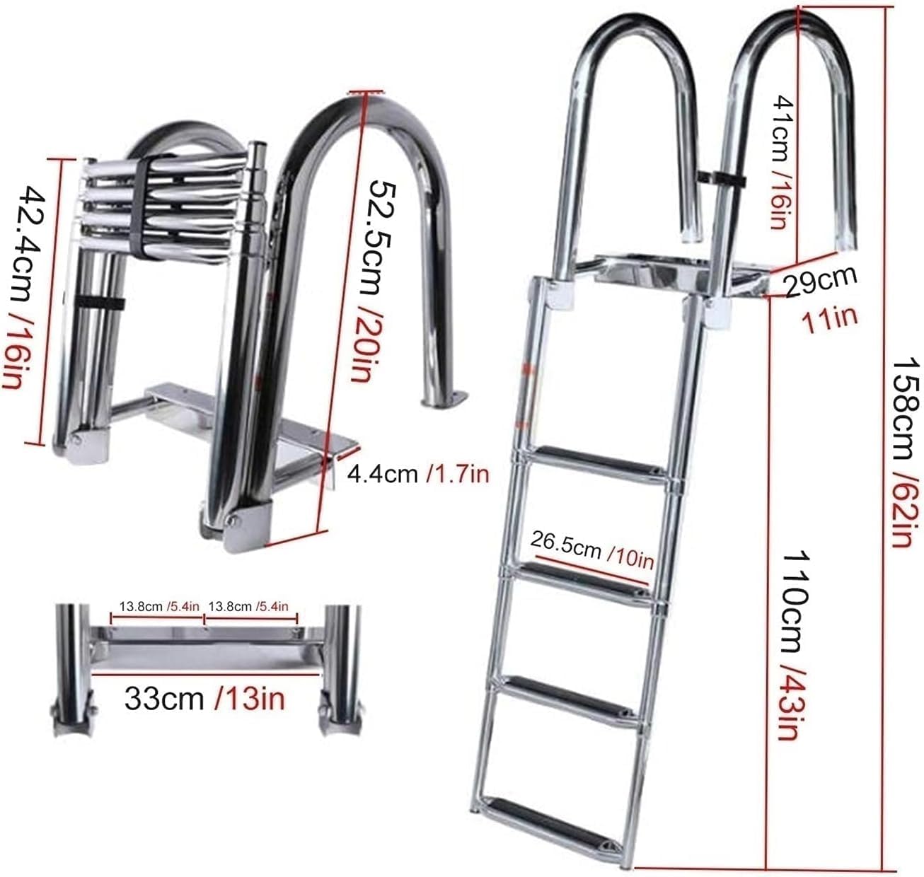 Boat Ladder Pontoon Boat Ladder Marine Ladder Folding Boat Ladder Swim Pool Marine Rear Entry Telescopic Ladders with Hand Railing Extension Drop Ladder