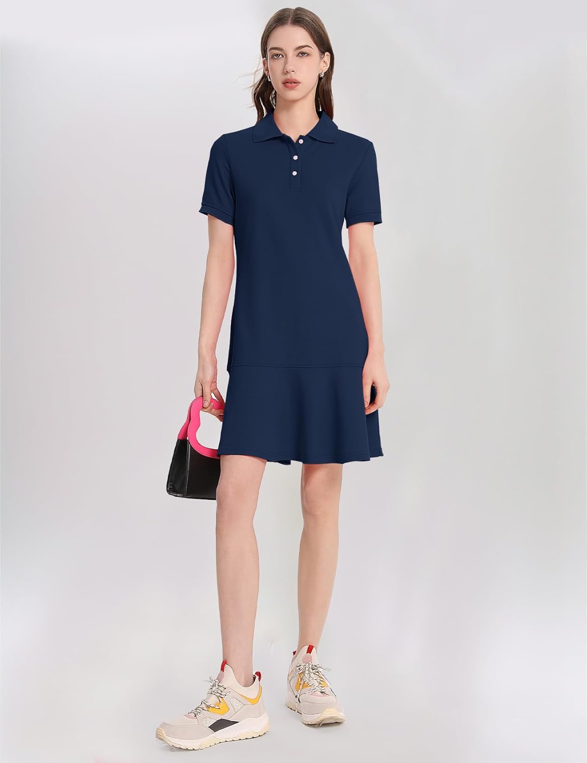 Kissonic Women's Polo Dress Short Sleeve V Neck Ruffle Hem Casual Summer Golf Tennis Mini Shirt Dresses