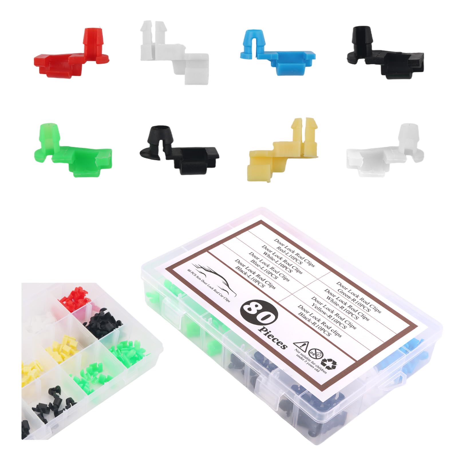 80PCS Door Lock Rod Clip Set for Lock Linkage Fixing,8 Sizes Door Install Clips for Left/Right/Tailgate Doors Handles,Professional Doors Handle Clip of Retainer Clips Automotive