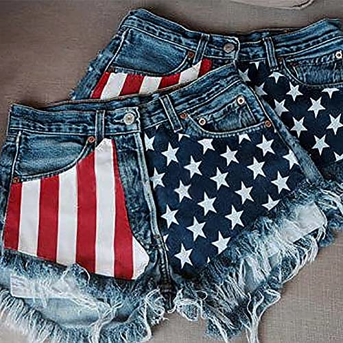 Women's Distressed Jeans Shorts American Flag Casual Summer Denim Frayed Raw Hem Ripped Shorts (American Flag, Large) #TOP2