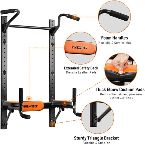 Miniatura 7 de Barra de dominadas plegable montada en la pared para gimnasio en casa, estante de fitness multifunción, soportes de inmersión de entrenamiento de