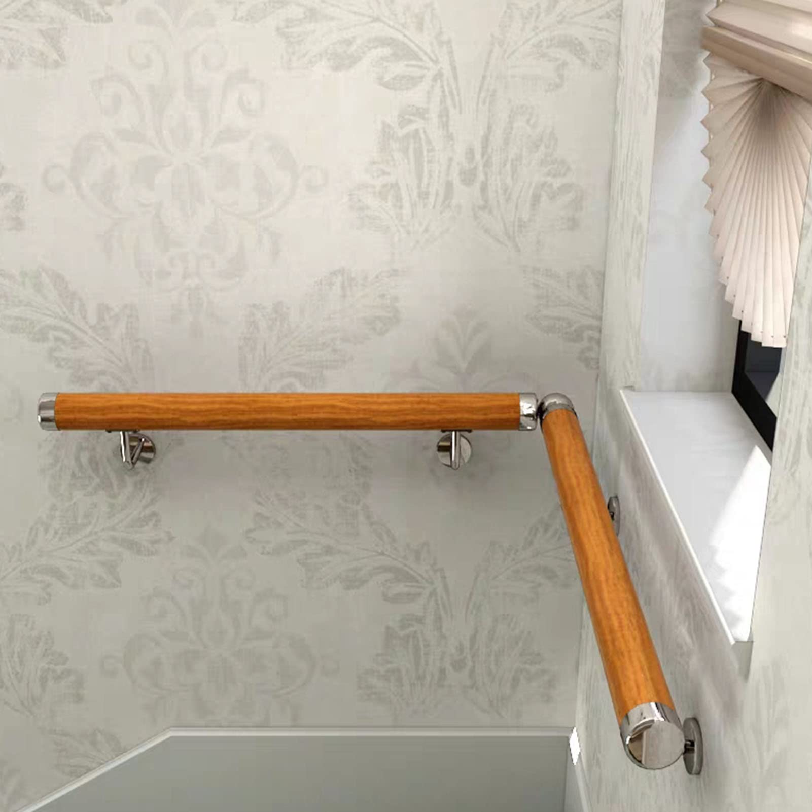 12ft Pine Wood Stair Handrail - Non-Slip Safety Rail For Elderly & Kids, Wall Mounted, Indoor/Outdoor Use