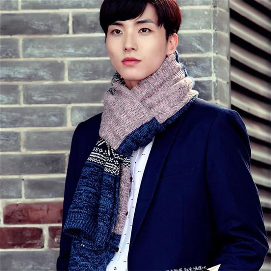 Men's Winter Knitted Wool Scarf Warm Neckerchief Long Shawl Accessory