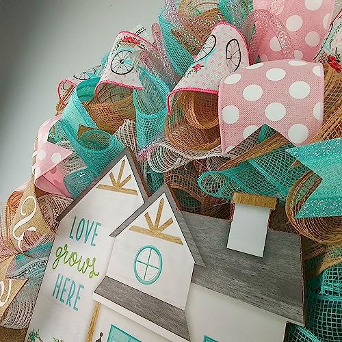 Floral-Spring-Wreath-Love-Grows-Here-Mothers-Day-Gift-Welcome-Summer-Front-Door-Decor-Everyday-Decoration-Pink-White-Jute-Blue Floral Spring Wreath Love Grows Here Mothers Day Gift Welcome Summer Front Door Decor Everyday Decoration Pink White Jute Blue