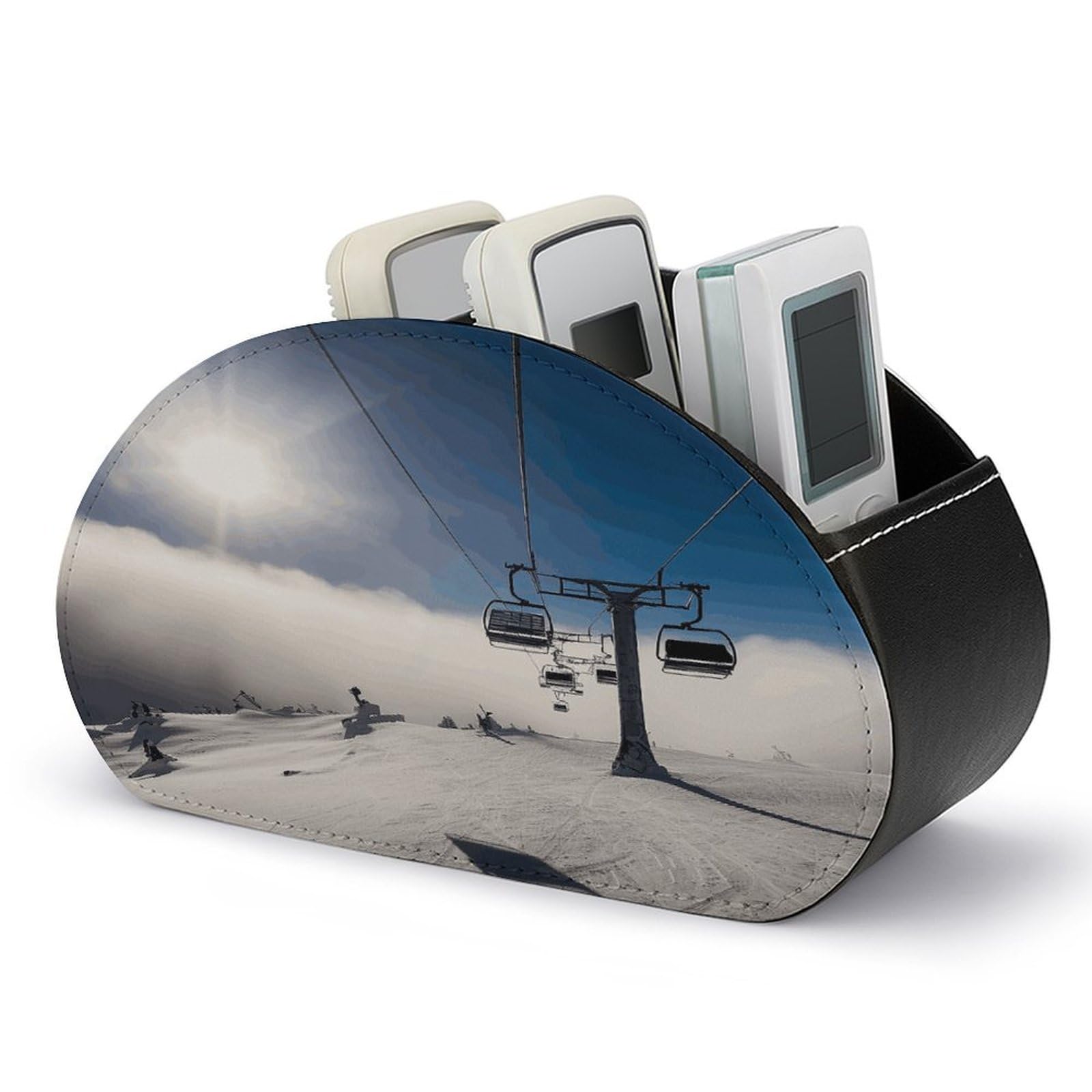 FekiLoot Ski Lift at Sunshine Remote Control Holder, PU Leather Remote Control Organizer Box Stationery Remote Control Box Desk Storage Organizer for DVDs,Glasses,Pens,Media Players