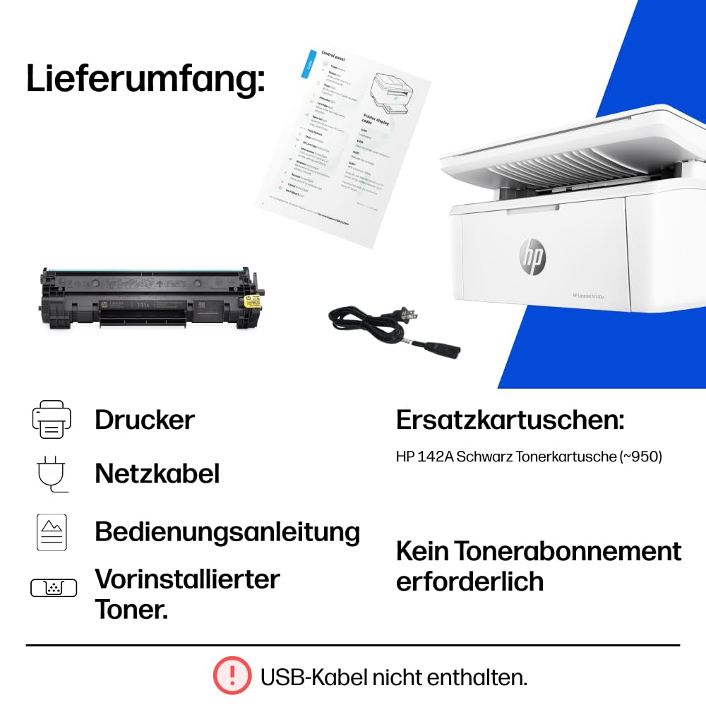 HP LaserJet MFP M140w Multifunktions-Laserdrucker, A4, WLAN, Duplex, Scanner, Kopierer