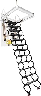12 Steps Attic Ladder, 11.48FT 661.39Lbs Telescoping Attic Ladder with Pull Down System Wall-Mounted Hidden Ceiling-Mounted Retractable Stairs w/PVC Base & Non-Slip Rubber Feet for Warehouses Roofs