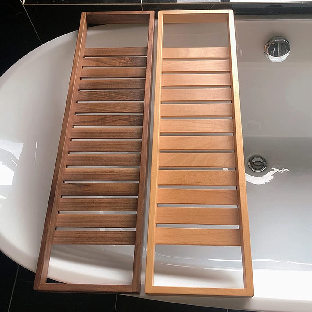Drewniany pojemnik na tacę łazienkową, długi uchwyt na wannę i wszechstronna półka do spa, elegancki czarny orzech akcesoria kąpielowe dla kobiet, idealny do relaksu (80 x 22 cm)