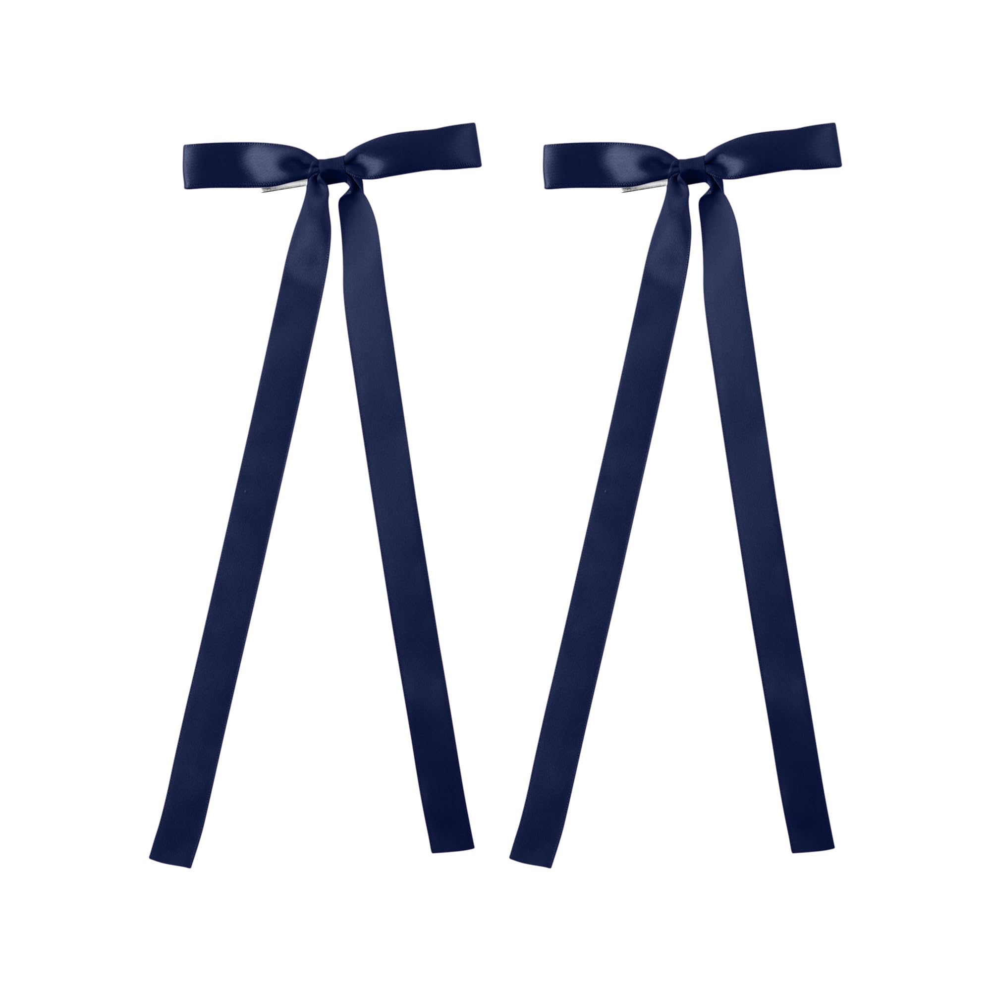 2PCS Silky Satin Hair Bows Hair Clip Ribbon Accessories Ponytail Holder Hair Bow for Women Girls Teens (Navy)