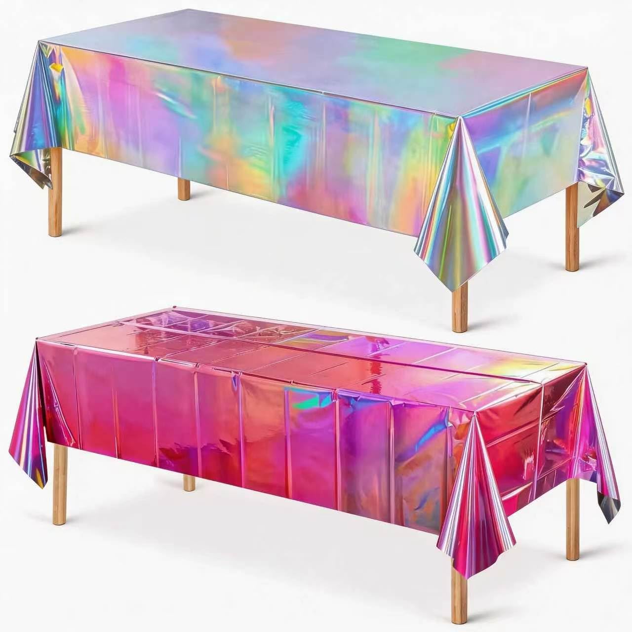 Nappe jetable irisée 137x274 cm en plastique brillant pour décoration de table