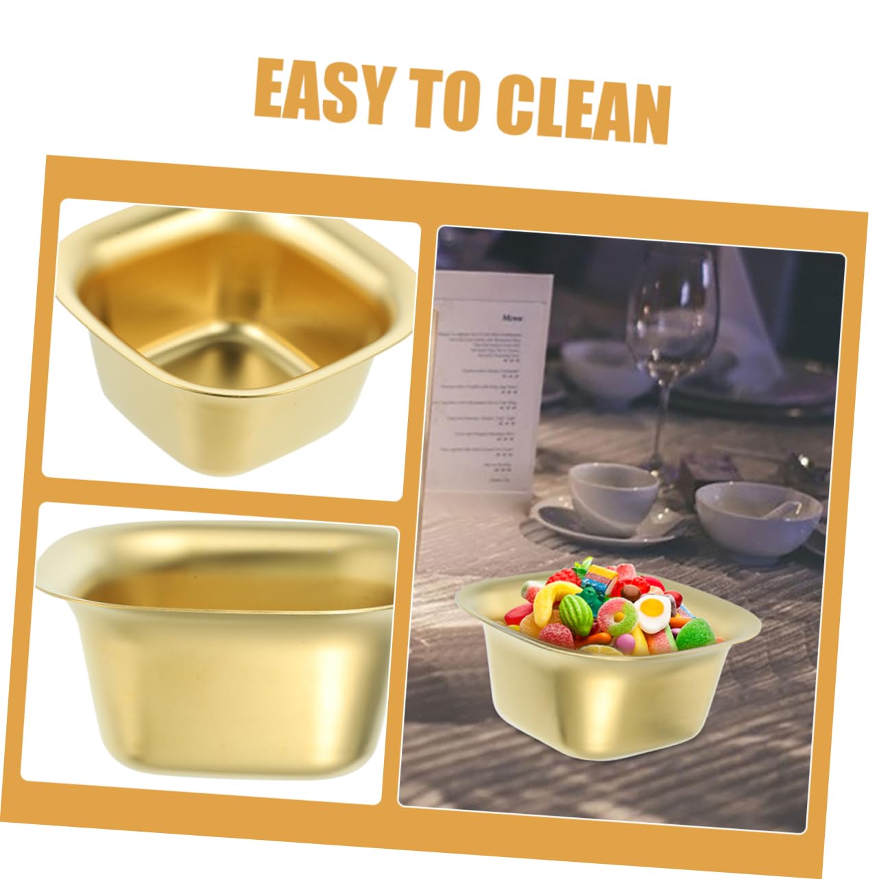 Garneck Picnic Bowl Dip Bowls Kitchen Vinegar Dish Appetizer Dish for Home Serving Dishes Soy Sauce Dish Square Bowls Dip Serving Dish Dinner Seasoning Dish Stainless Steel Golden