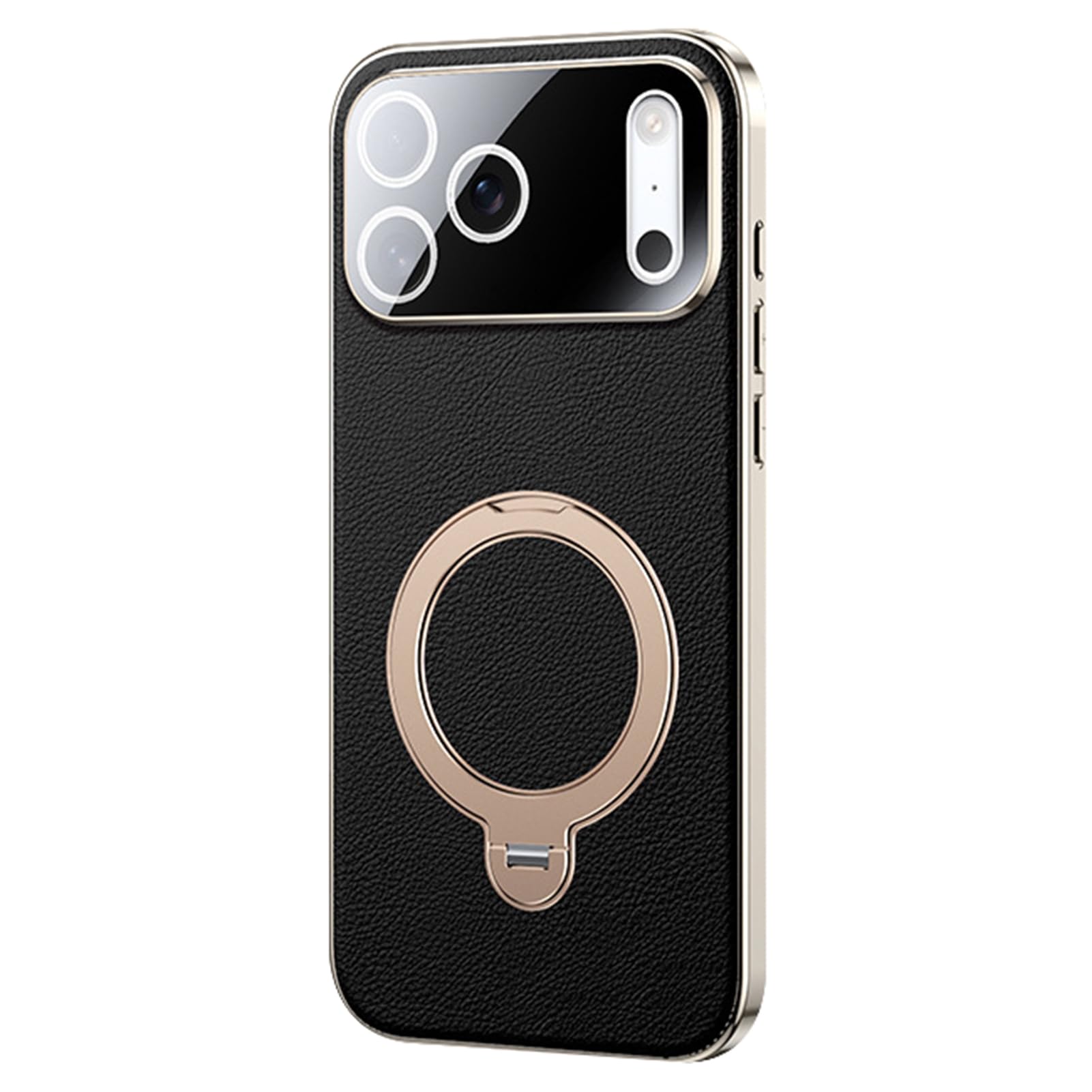 Magnetyczne etui do iPhone 17 Pro Max / 17 Pro / Air/17, skórzane etui na aparat fotograficzny, z pierścieniem, luksusowe, obsługuje bezprzewodowe ładowanie, czarne, 17 Pro