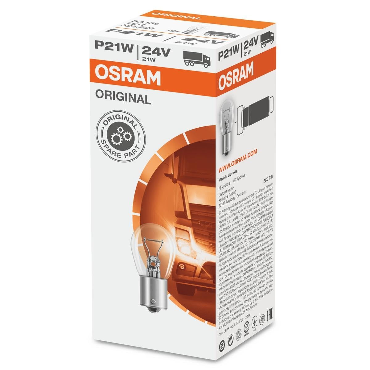 OSRAM Original 7511 P21W LKW x Eco Halogen, 24 V, 10