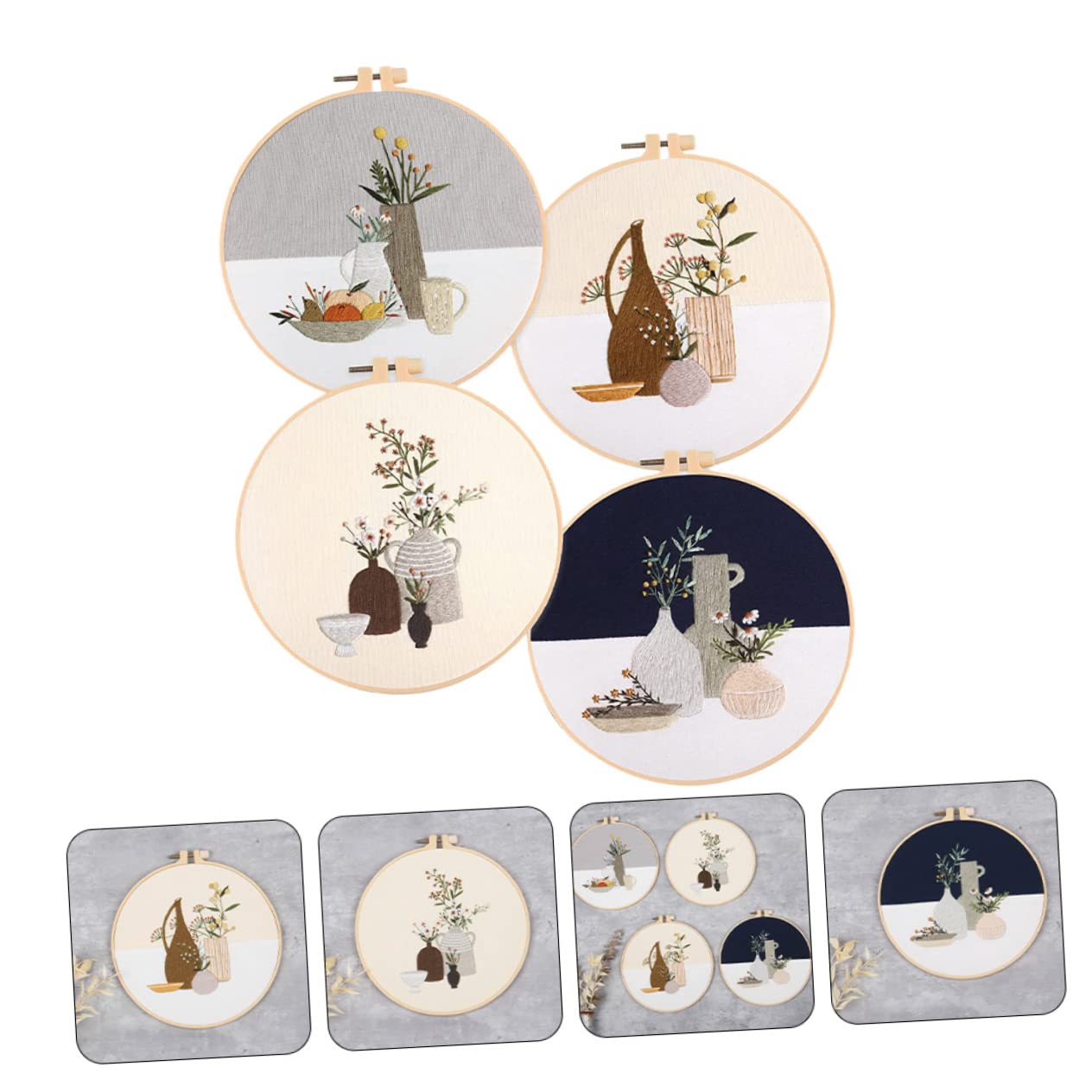 Hohopeti Kit de Bordado DIY 4 Sets Patrón de Flor para Decoración Manual y Actividades Padre-hijo en Casa