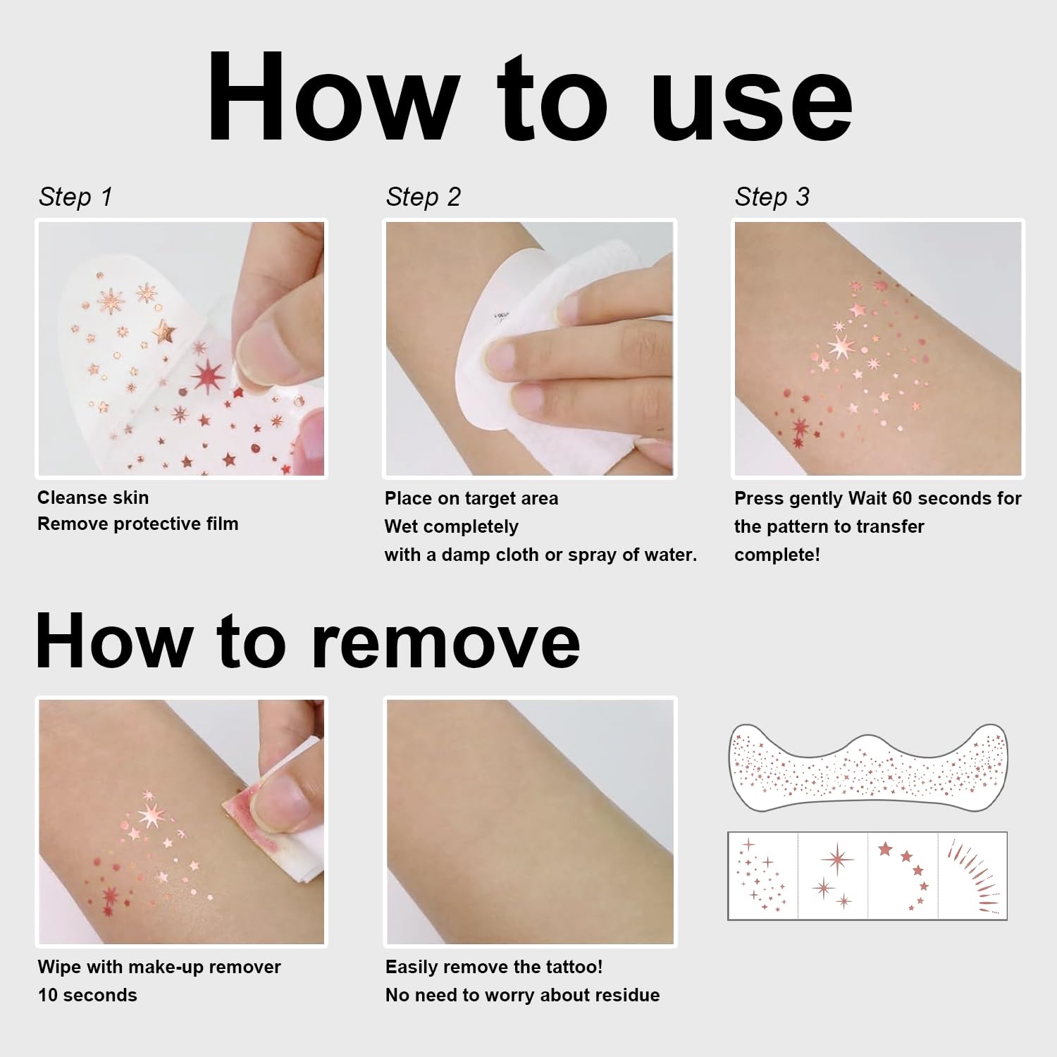 50 piezas de tatuajes faciales de pecas con purpurina, oro rosa, parches de maquillaje brillantes, parches de maquillaje con purpurina para la cara, bonitos accesorios de maquillaje con purpurina para 6