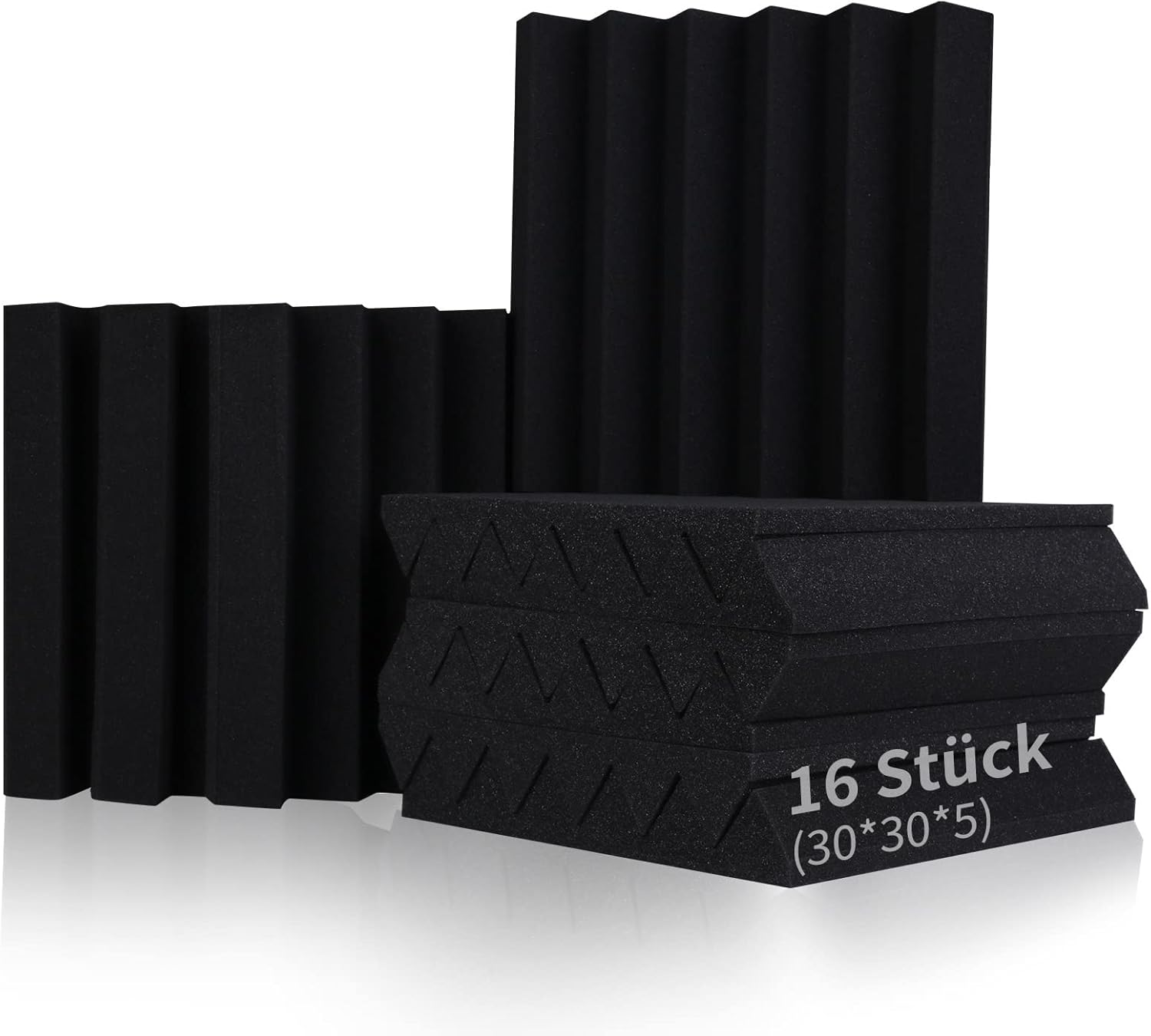 Panneau Acoustiques 16 pièces, Noir Mousse Acoustique 30 * 30 * 5cm, Haute Densité Mousse Anti
